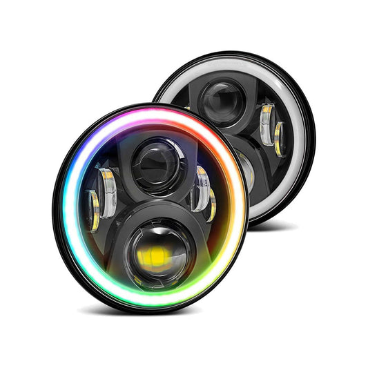 SUPAREE 7 Round LED Headlights RGB Halo Angel